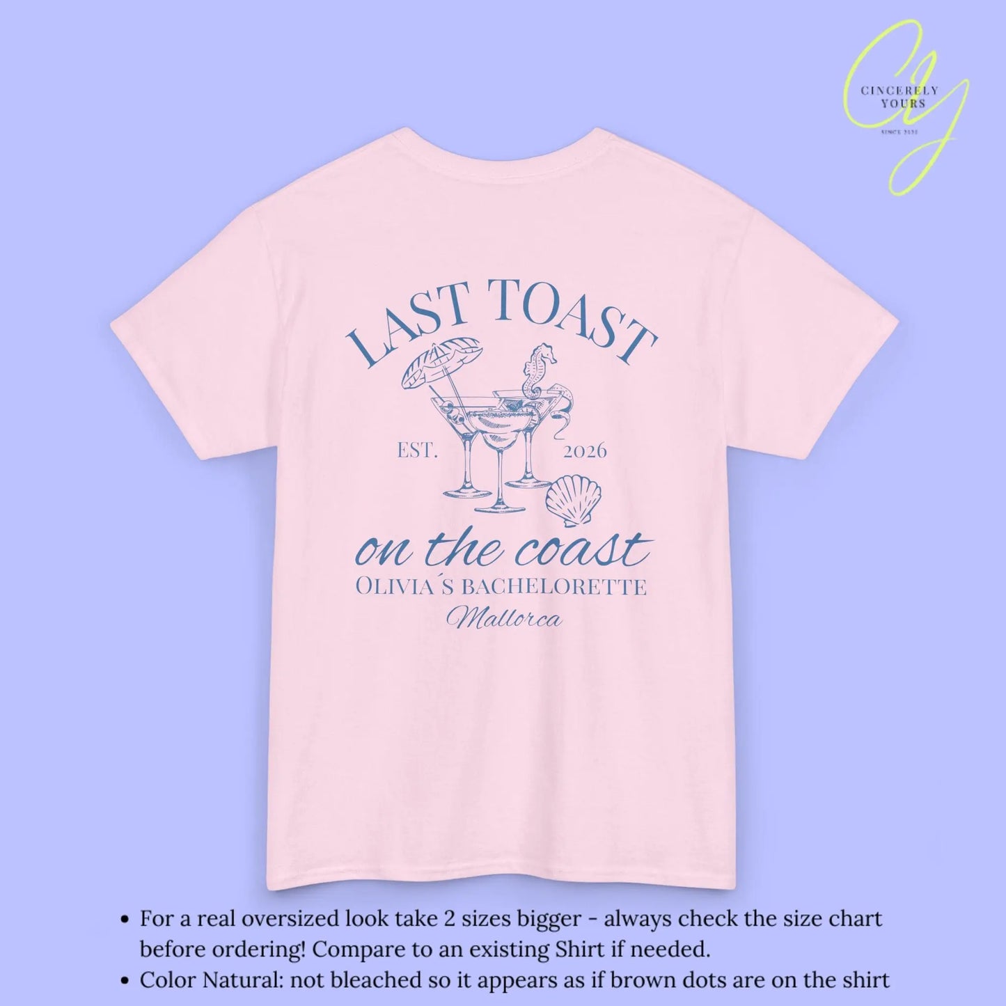 Bachelorette Party Tee — Last Toast on the Coast Crew Shirt (Customizable) Cincerely Yours