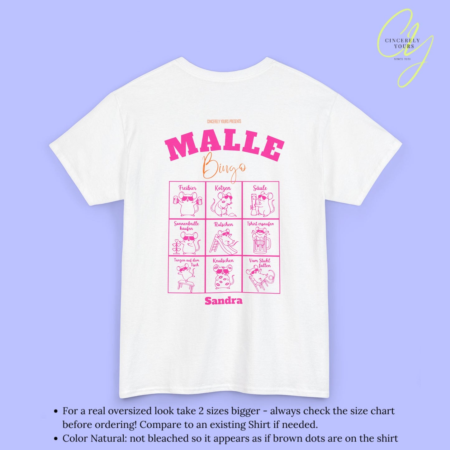 Mallemaus Shirt Bingo Malle Shirt -Malle Maus Shirt backprint Party Spiel (Customizable)