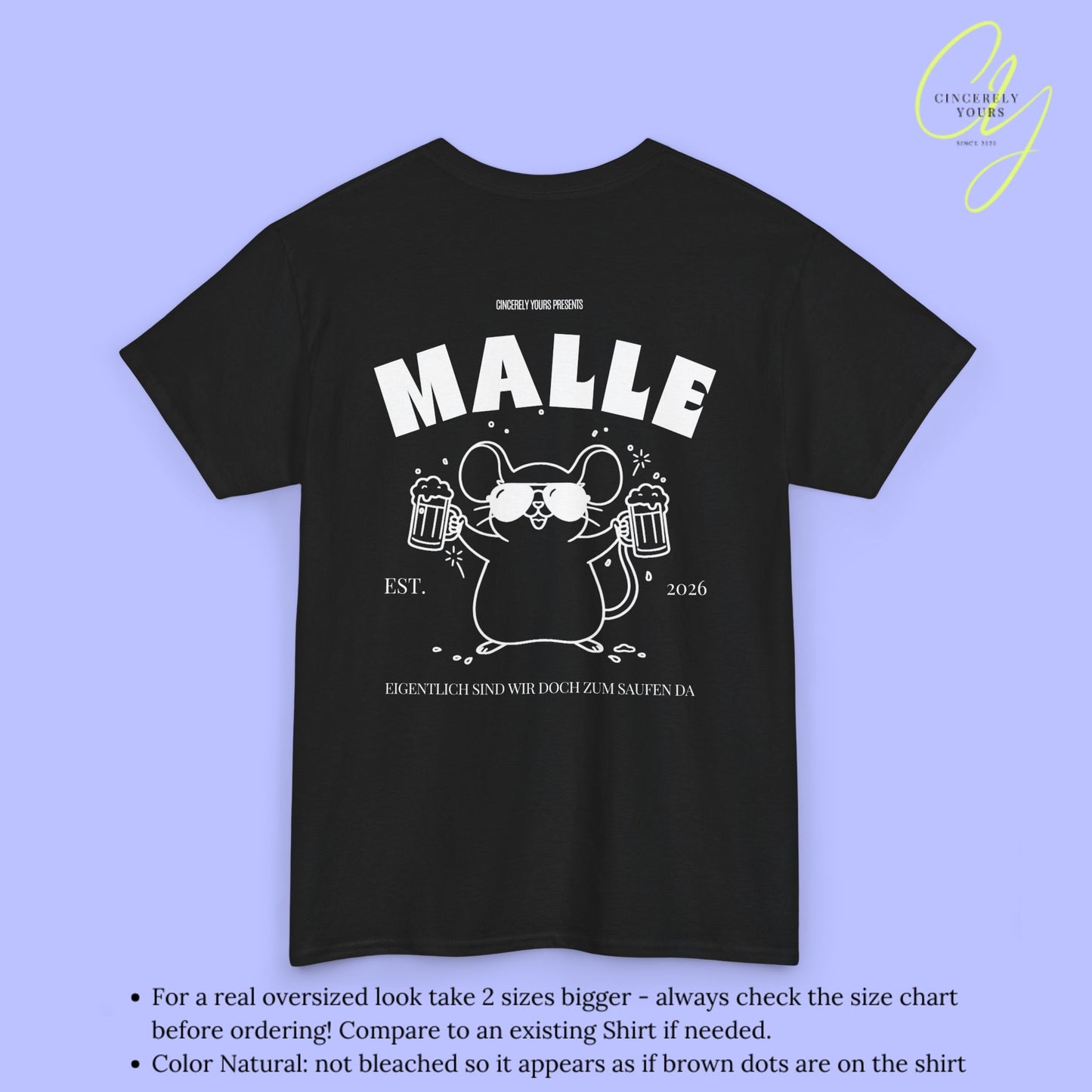 Mallemaus Shirt Malle - Party Shirt Malle Maus Bierkrug zum Saufen da (Personalisierbar)