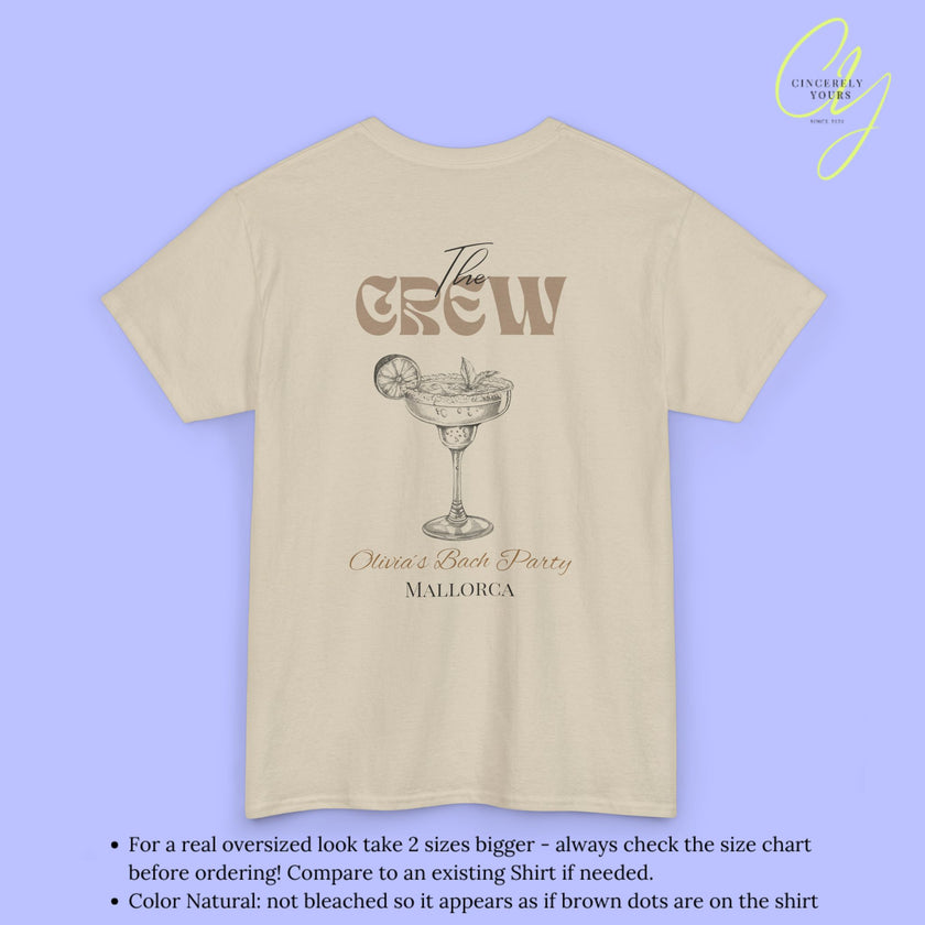 Old Money Bachelorette Shirt Beige — Margarita Hen Party Crew Shirt JGA Backprint only (Customizable)