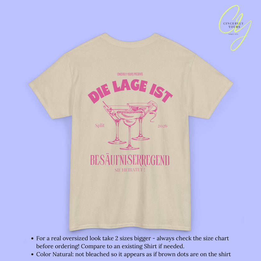 Old Money Bachelorette Shirt — The situation is getting drunk pink cocktail Hen Party (Customizable)