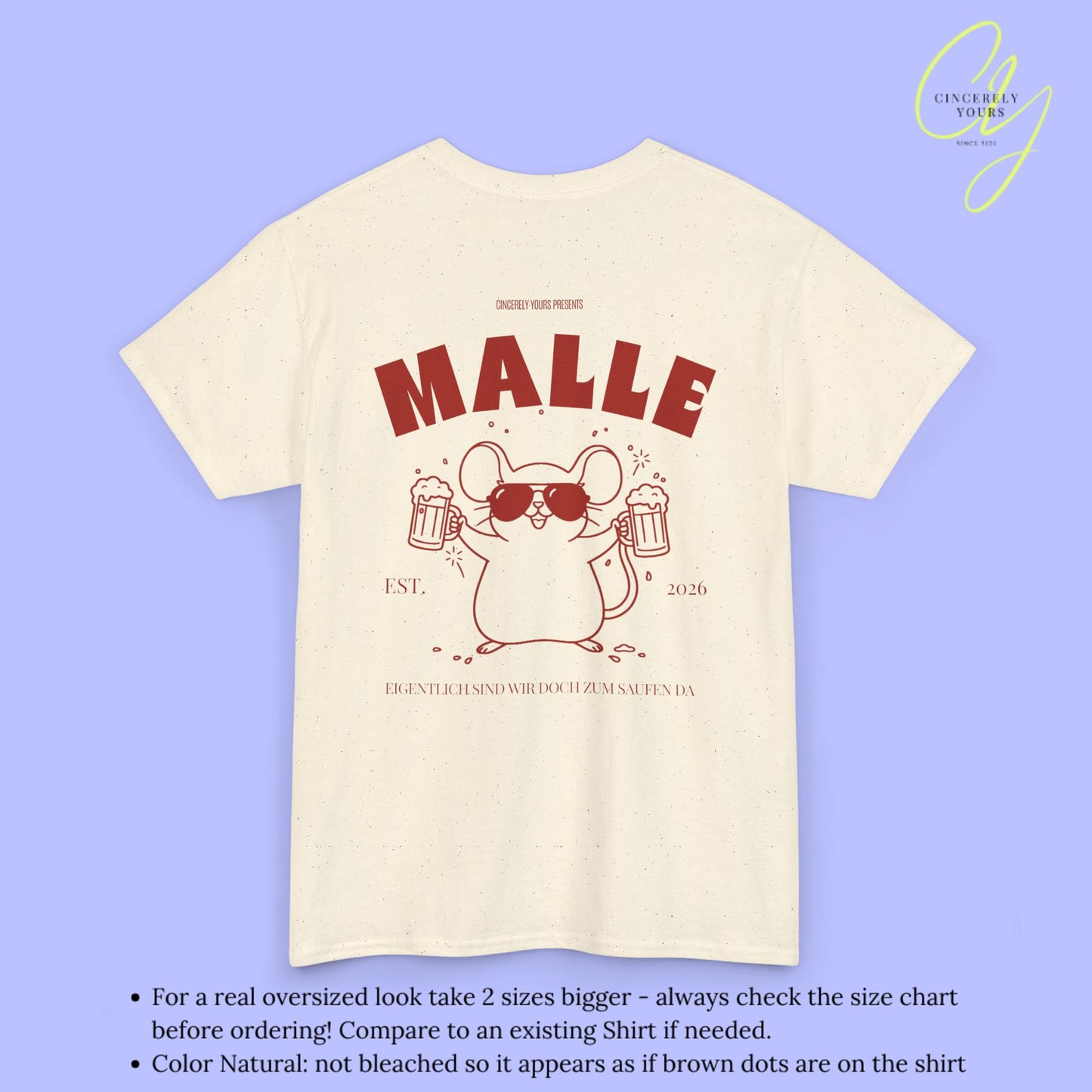 Mallemaus Shirt Malle - Party Shirt Malle Maus Bierkrug zum Saufen da (Personalisierbar)
