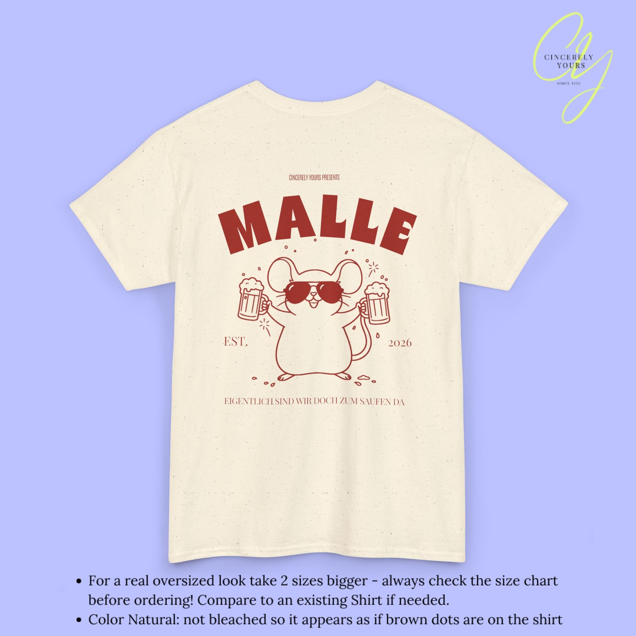 Mallemaus Shirt Malle - Party Shirt Malle Maus Bierkrug zum Saufen da (Personalisierbar)