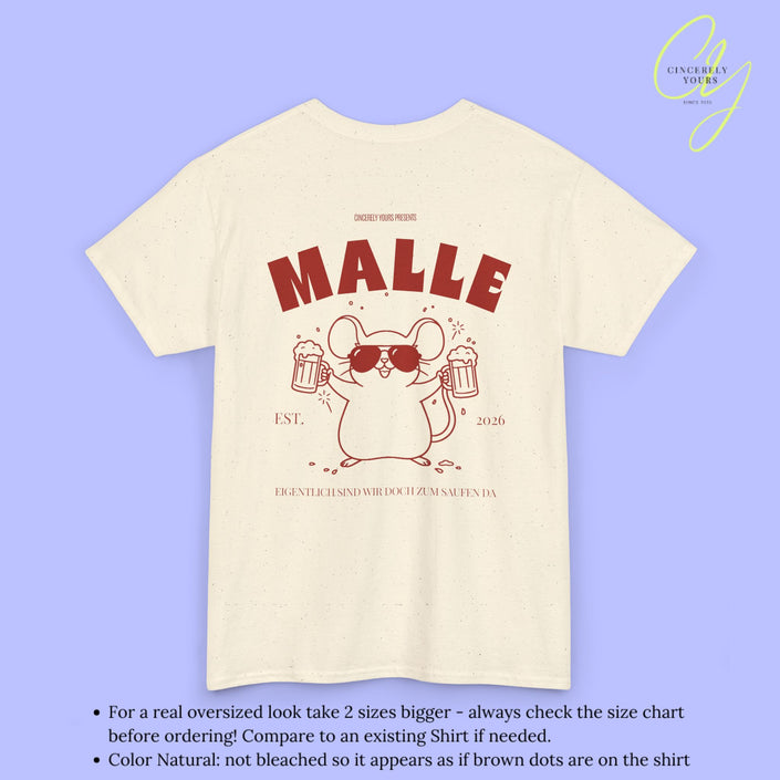 Mallemaus Shirt Malle - Party Shirt Malle Maus Bierkrug zum Saufen da (Personalisierbar)