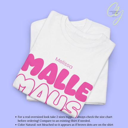 Malle Maus Shirt - Personalisiertes Mallemaus T-Shirt Pink Bubble font