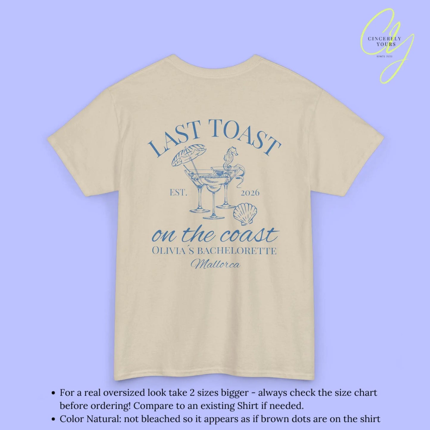 Bachelorette Party Tee — Last Toast on the Coast Crew Shirt (Customizable) Cincerely Yours