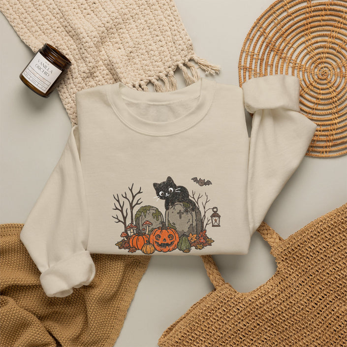 Cat Sweatshirt | Halloween Cat Pumpkin