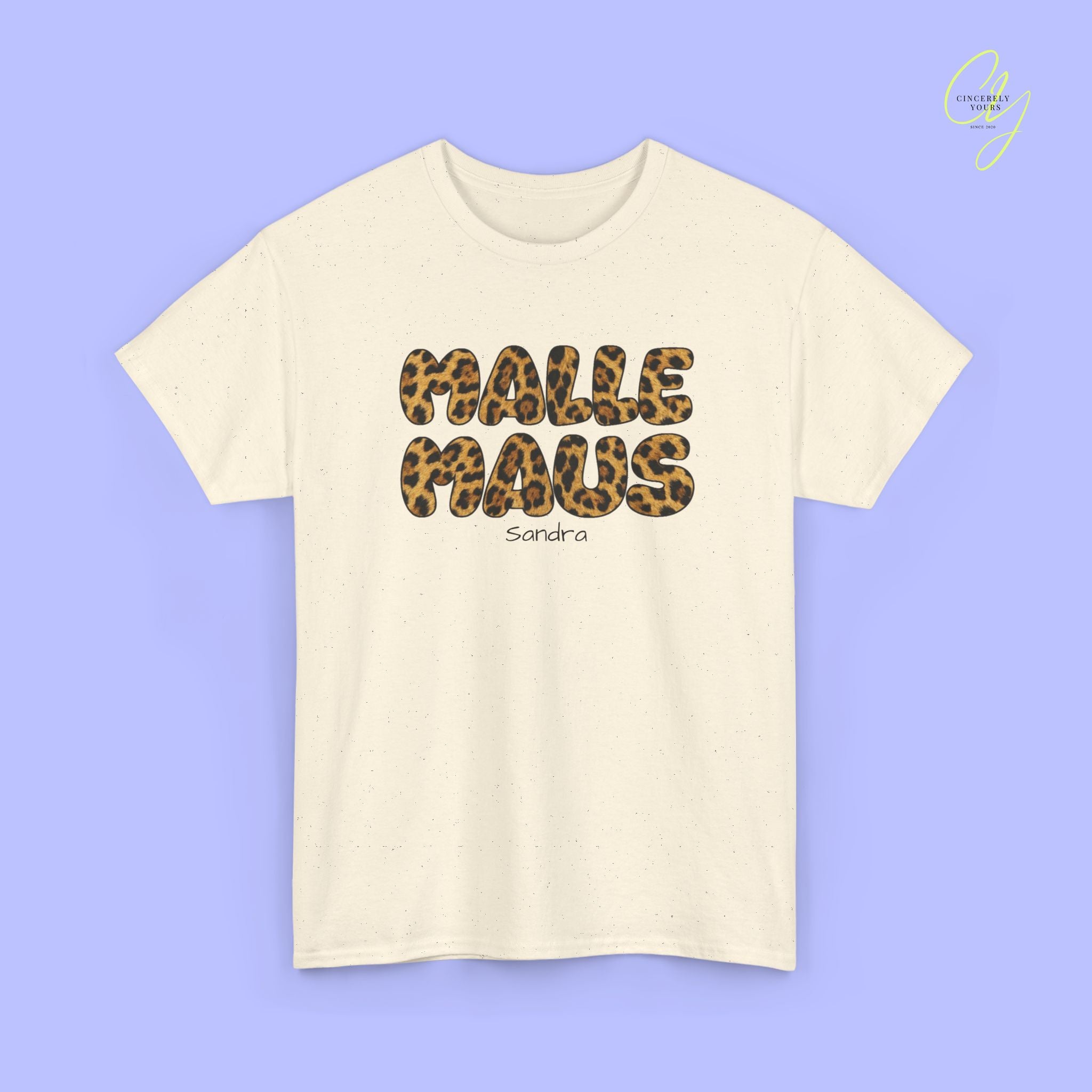 Mallemaus Shirt Malle Maus Leo — Malle Maus Schriftzug Leopard backprint (Customizable)