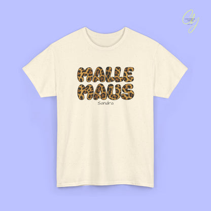 Mallemaus Shirt Malle Maus Leo — Malle Maus Schriftzug Leopard backprint (Customizable)