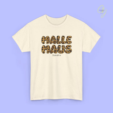 Mallemaus Shirt Malle Maus Leo — Malle Maus Schriftzug Leopard backprint (Customizable)