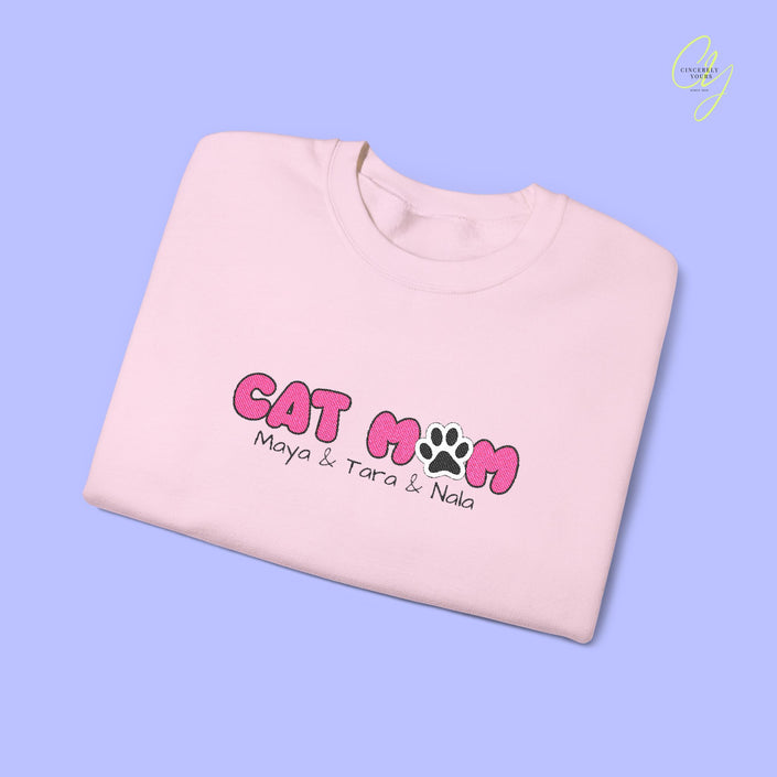 Cat Sweatshirt | EMBROIDERY cat mom custom names