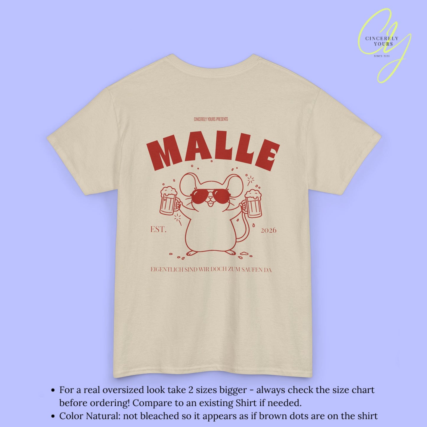 Mallemaus Shirt Malle - Party Shirt Malle Maus Bierkrug zum Saufen da (Personalisierbar)
