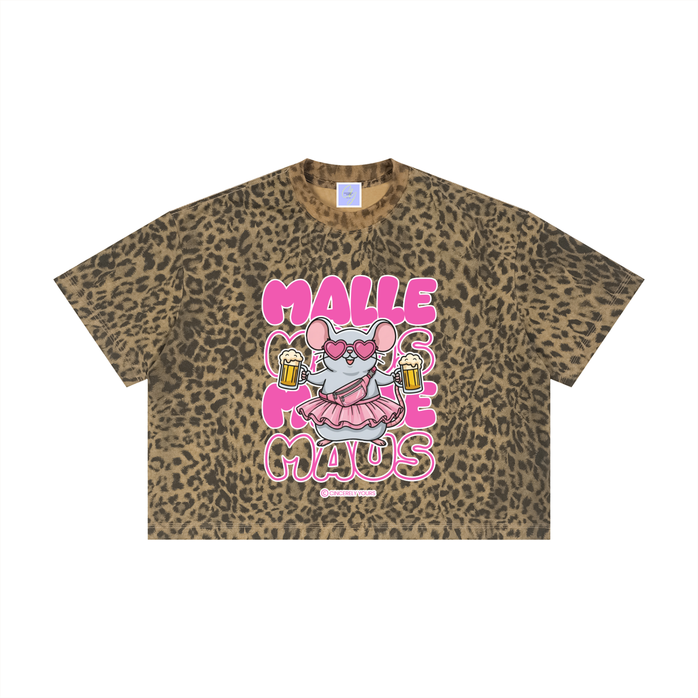Mallemaus Shirt Malle Maus - Chantal Pink Unisex Leopard Print Boxy T-Shirt