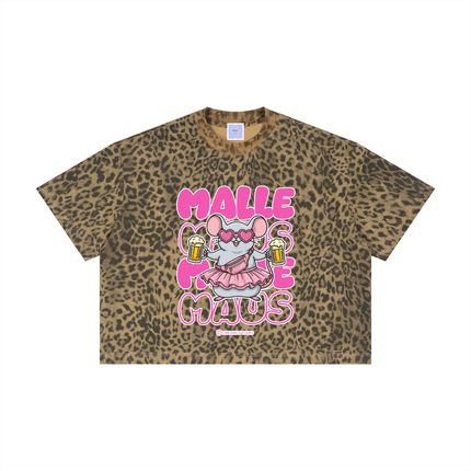 Mallemaus Shirt Malle Maus - Chantal Pink Unisex Leopard Print Boxy T-Shirt