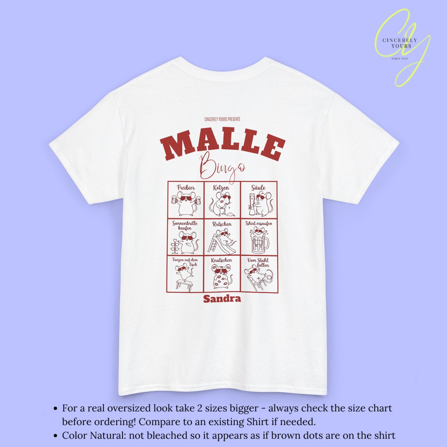 Mallemaus Shirt Malle - Bingo Party Shirt Malle Maus Backprint Party Spiel (Personalisierbar)