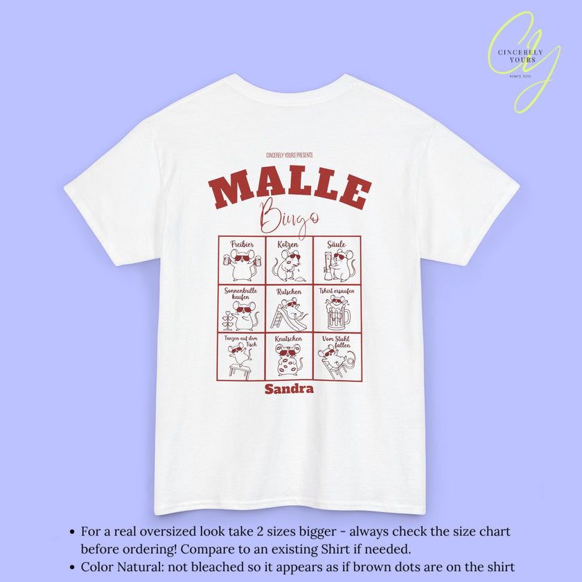 T-shirt Mallemaus Malle - T-shirt de soirée Bingo Party Malle Maus Imprimé dos Jeu de soirée (Personnalisable)