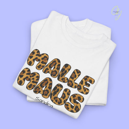 Mallemaus Shirt Malle Maus Leo — Malle Maus Schriftzug Leopard backprint (Customizable)