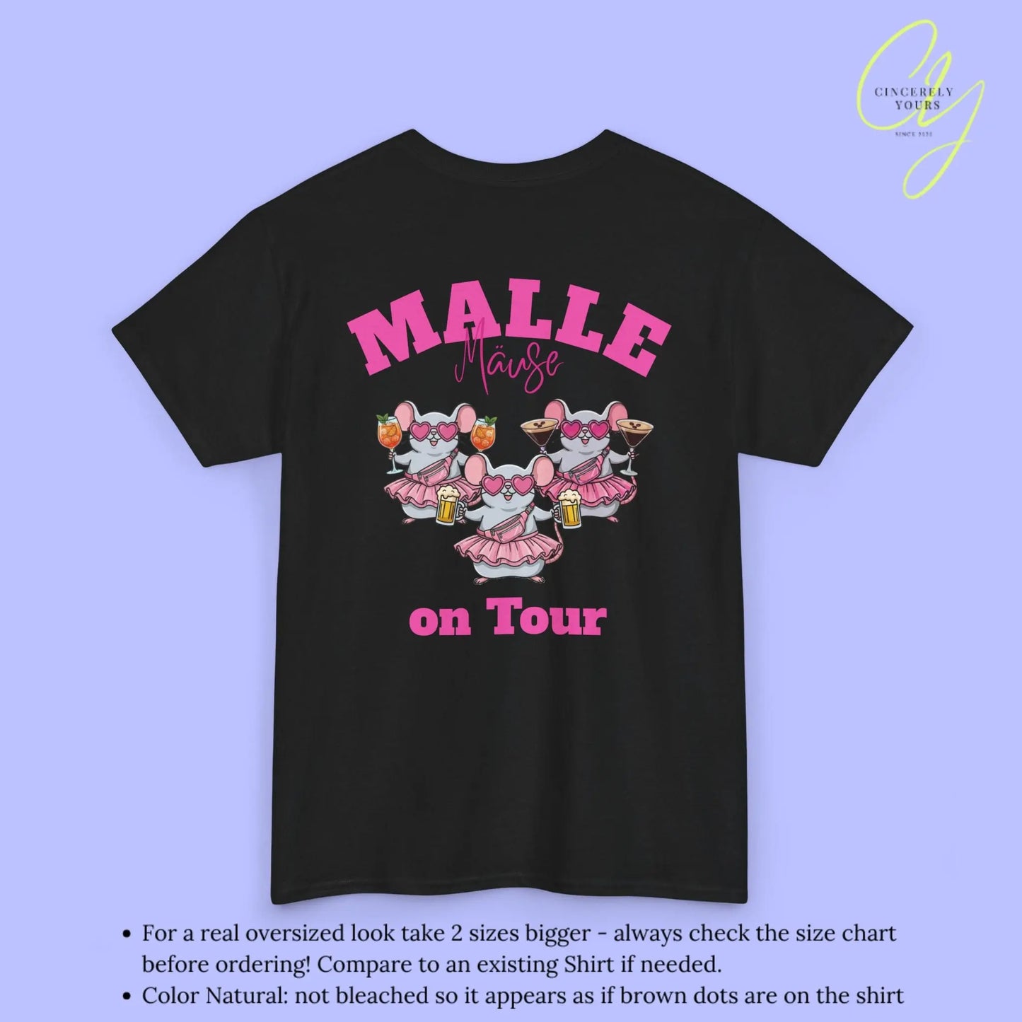 Mallemaus Shirt Malle - Party Shirt Malle Maus on Tour Backprint Bierkrug Spritz Espresso Martini (Personalisierbar)