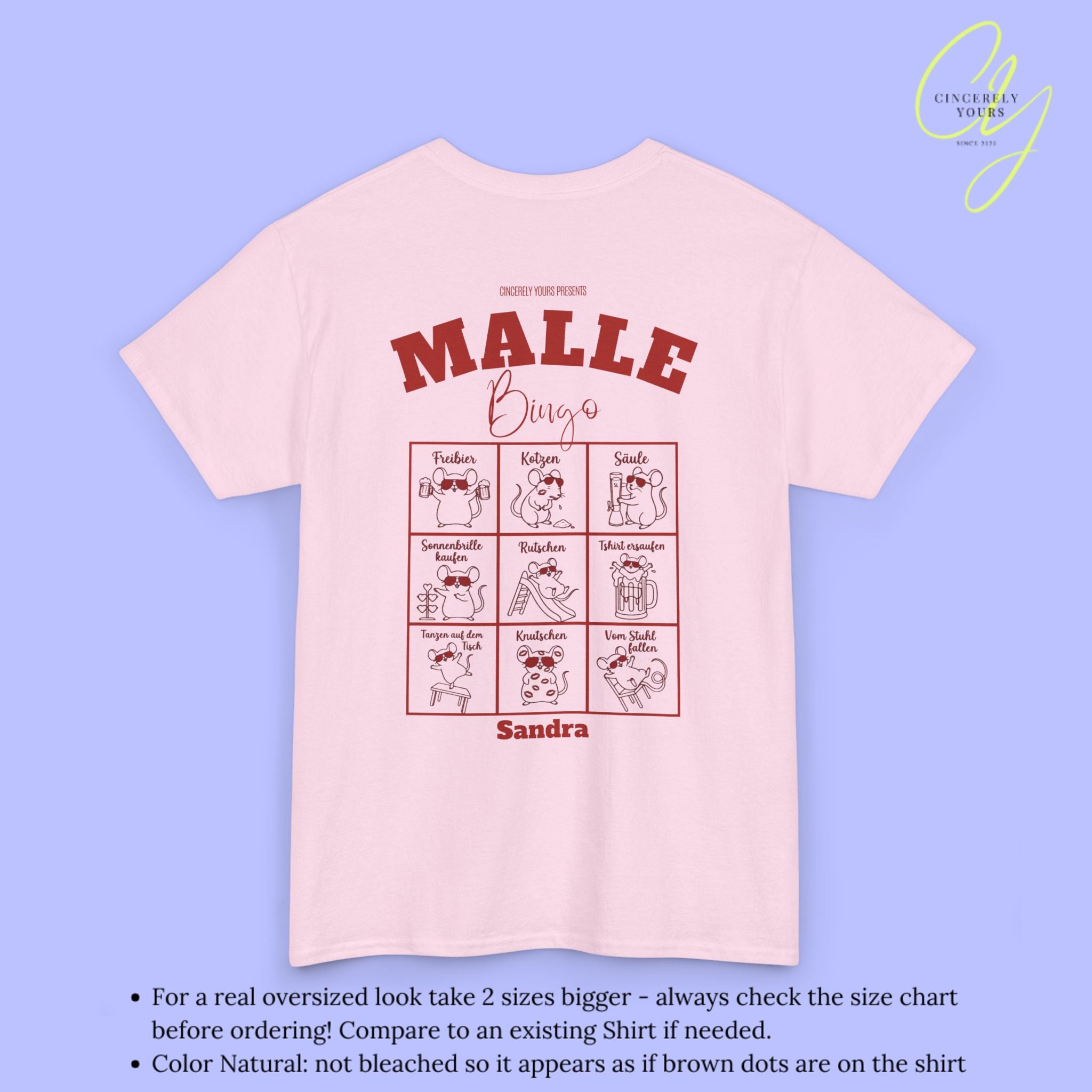 T-shirt Mallemaus Malle - T-shirt de soirée Bingo Party Malle Maus Imprimé dos Jeu de soirée (Personnalisable)