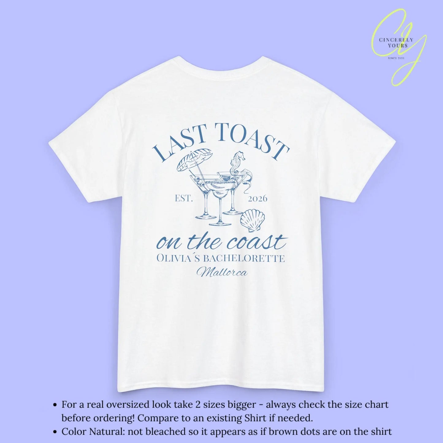 Bachelorette Party Tee — Last Toast on the Coast Crew Shirt (Customizable) Cincerely Yours