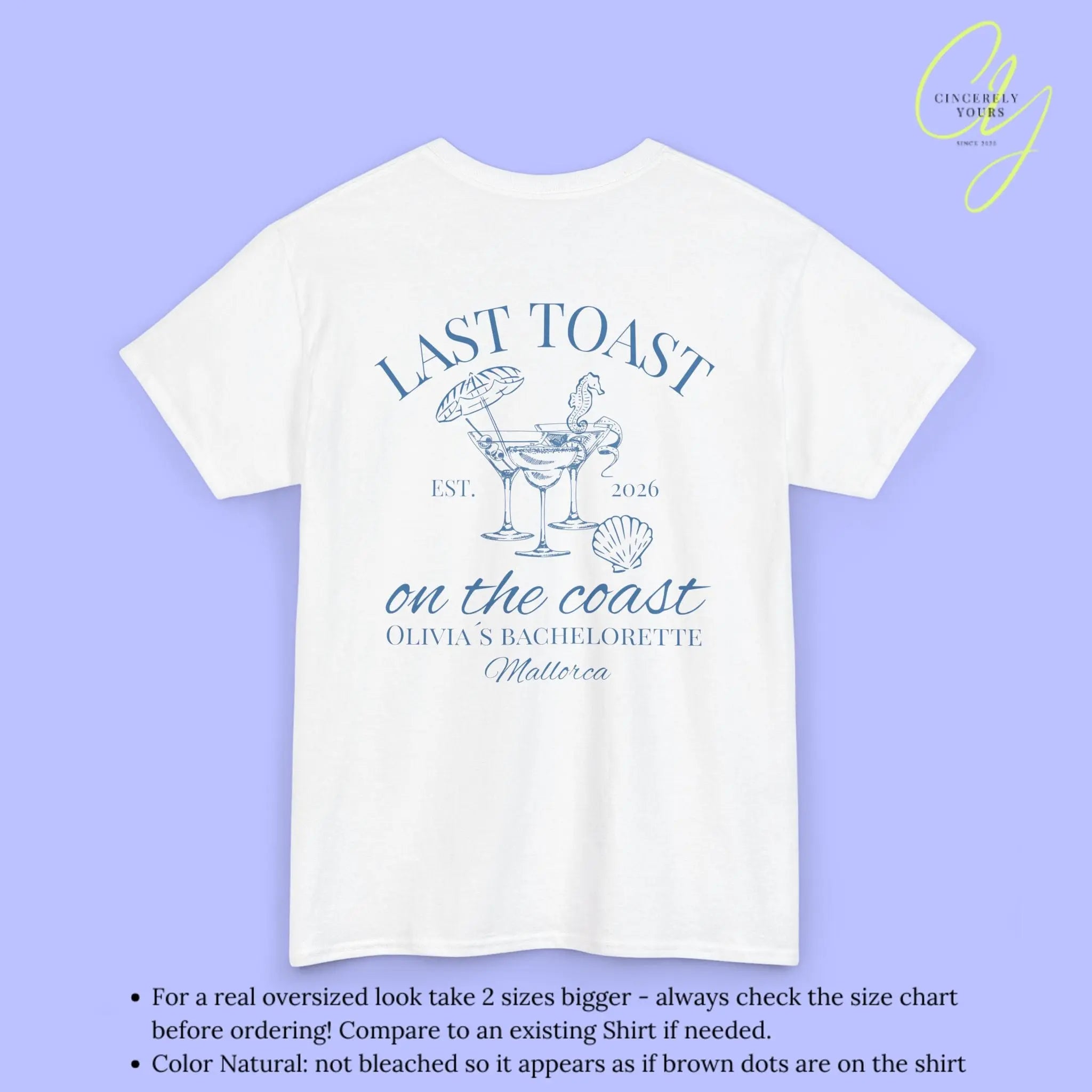 Bachelorette Party Tee — Last Toast on the Coast Crew Shirt (Customizable) Cincerely Yours