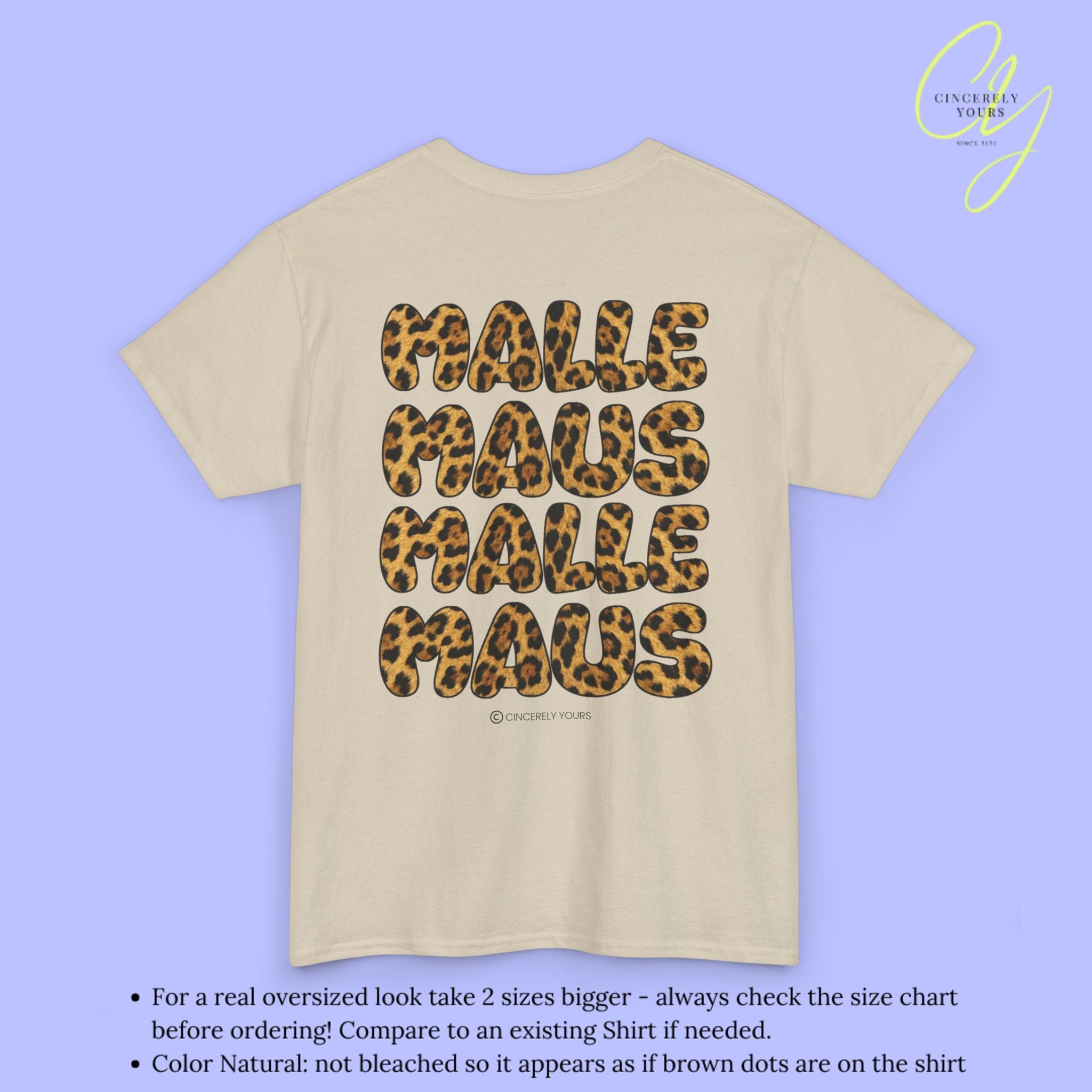 Mallemaus Shirt Malle Maus Leo — Malle Maus Schriftzug Leopard backprint (Customizable)