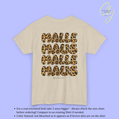 Mallemaus Shirt Malle Maus Leo — Malle Maus Schriftzug Leopard backprint (Customizable)
