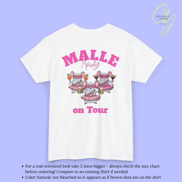 Mallemaus Shirt Malle - Party Shirt Malle Maus on Tour Backprint Bierkrug Spritz Espresso Martini (Personalisierbar)