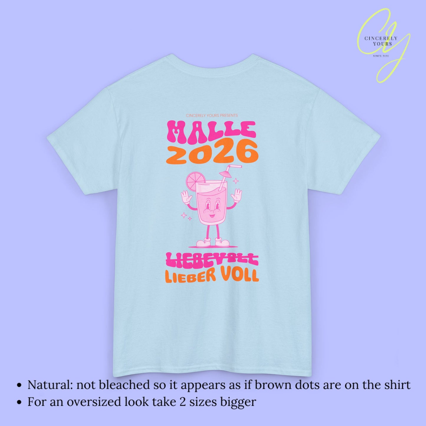 Malle Shirt Malle 2026 - Neon cocktail Maskottchen Lieber voll