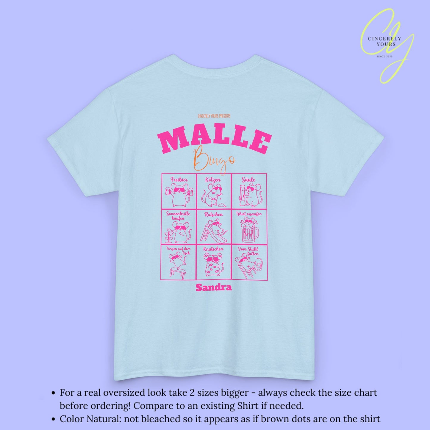 Mallemaus Shirt Bingo Malle Shirt -Malle Maus Shirt backprint Party Spiel (Customizable)