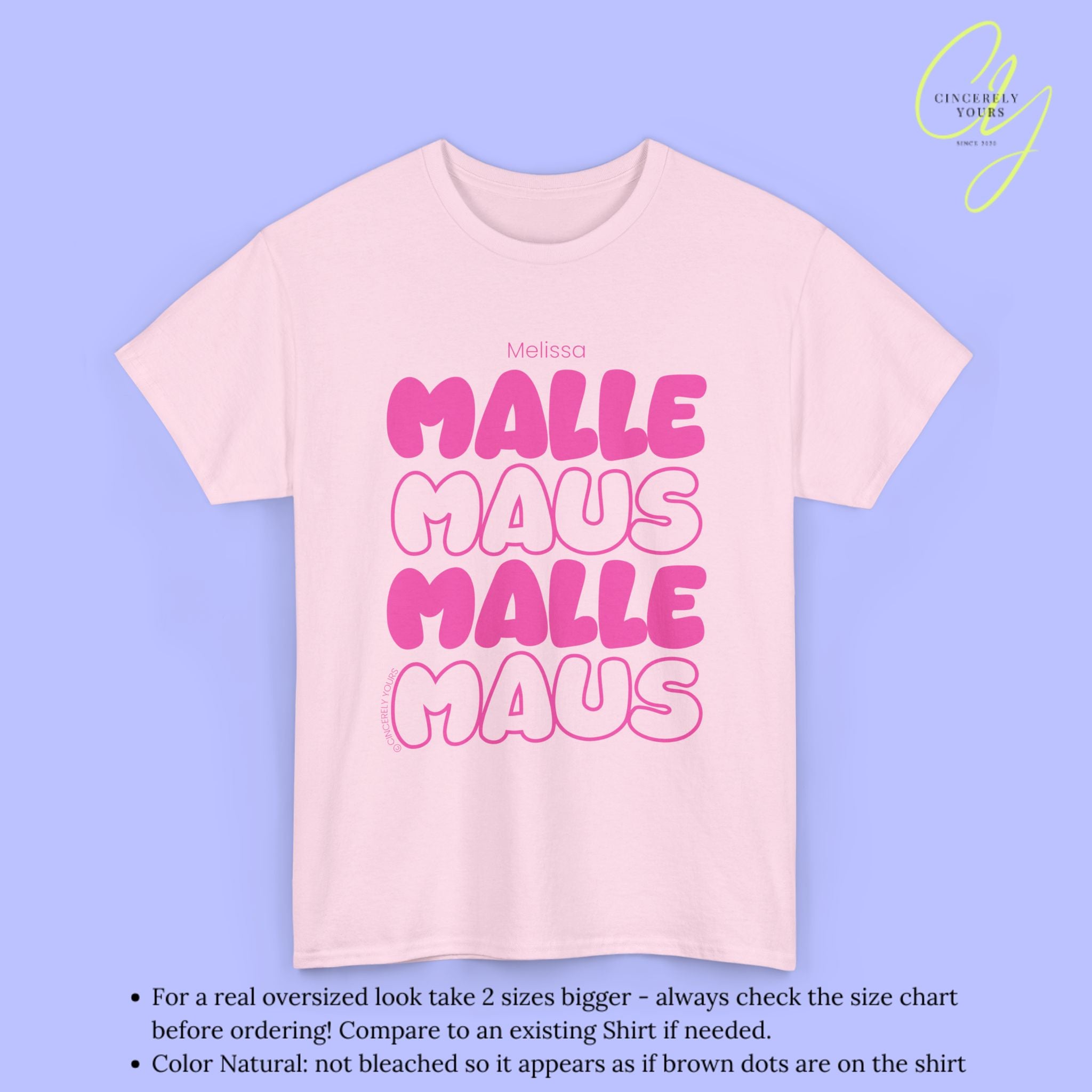 Malle Maus Shirt - Personalisiertes Mallemaus T-Shirt Pink Bubble font