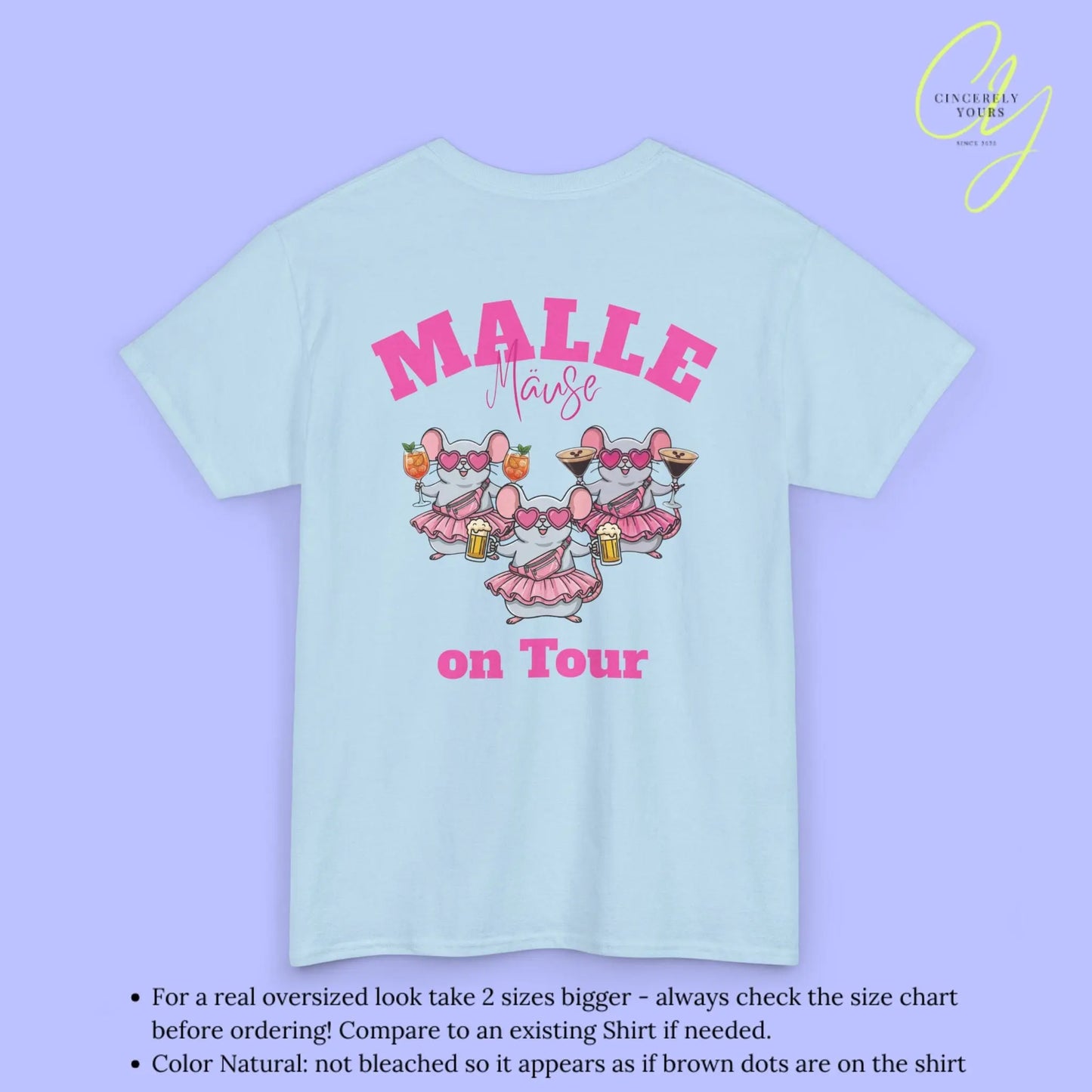 Mallemaus Shirt Malle - Party Shirt Malle Maus on Tour Backprint Bierkrug Spritz Espresso Martini (Personalisierbar)