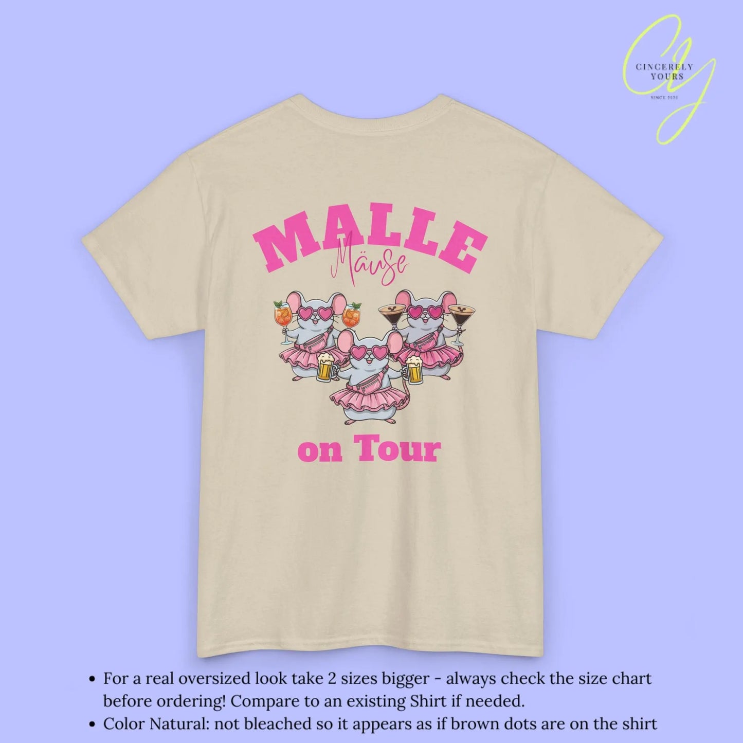 Mallemaus Shirt Malle - Party Shirt Malle Maus on Tour Backprint Bierkrug Spritz Espresso Martini (Personalisierbar)