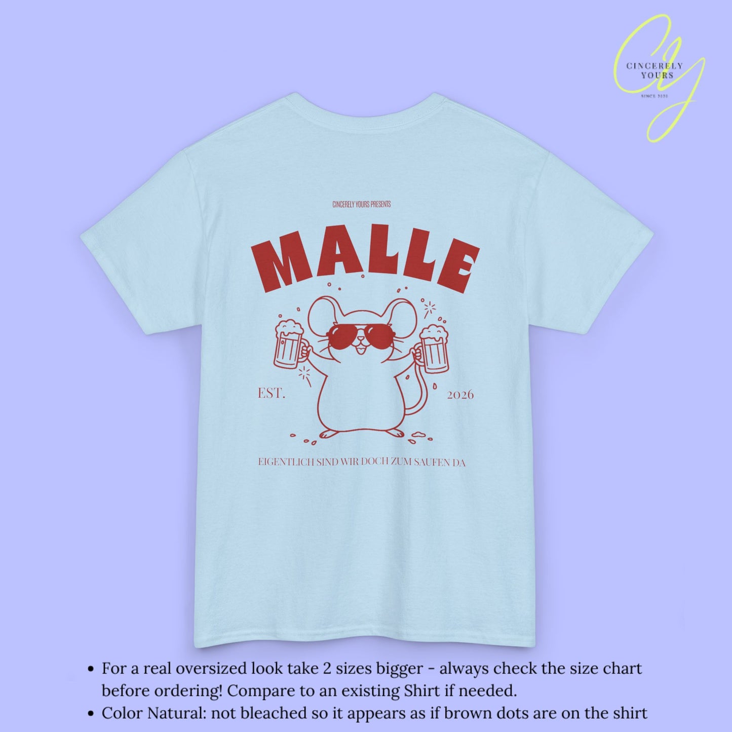 Mallemaus Shirt Malle - Party Shirt Malle Maus Bierkrug zum Saufen da (Personalisierbar)