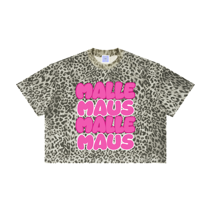 Mallemaus Shirt Malle Maus Pink Unisex Leopard Print Boxy T-Shirt