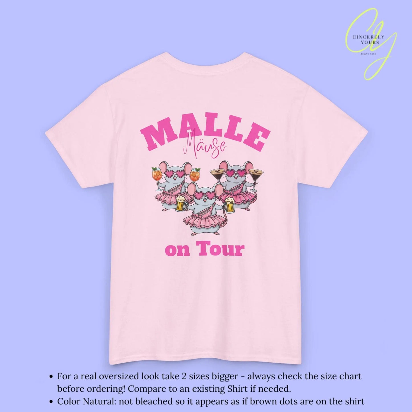 Mallemaus Shirt Malle - Party Shirt Malle Maus on Tour Backprint Bierkrug Spritz Espresso Martini (Personalisierbar)