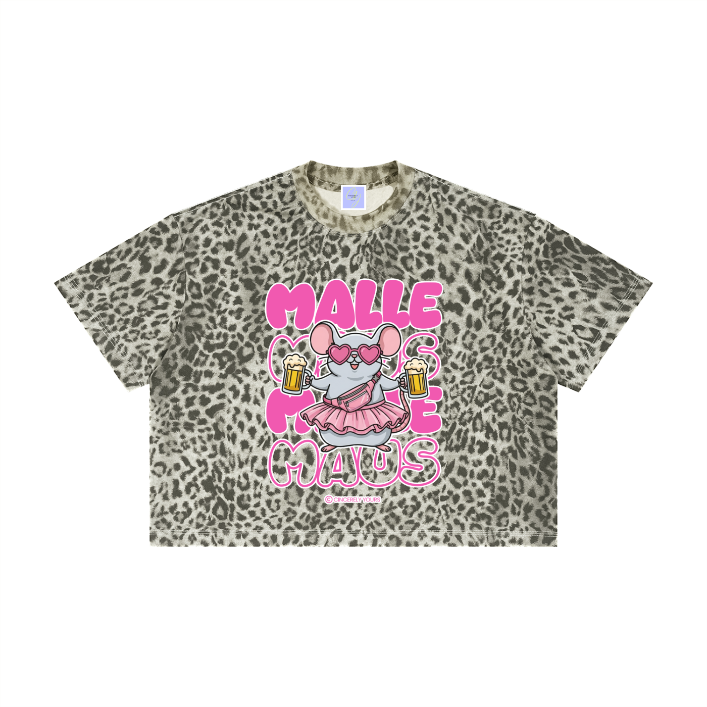 Mallemaus Shirt Malle Maus - Chantal Pink Unisex Leopard Print Boxy T-Shirt
