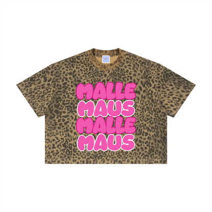 Mallemaus Shirt Malle Maus Pink Unisex Leopard Print Boxy T-Shirt