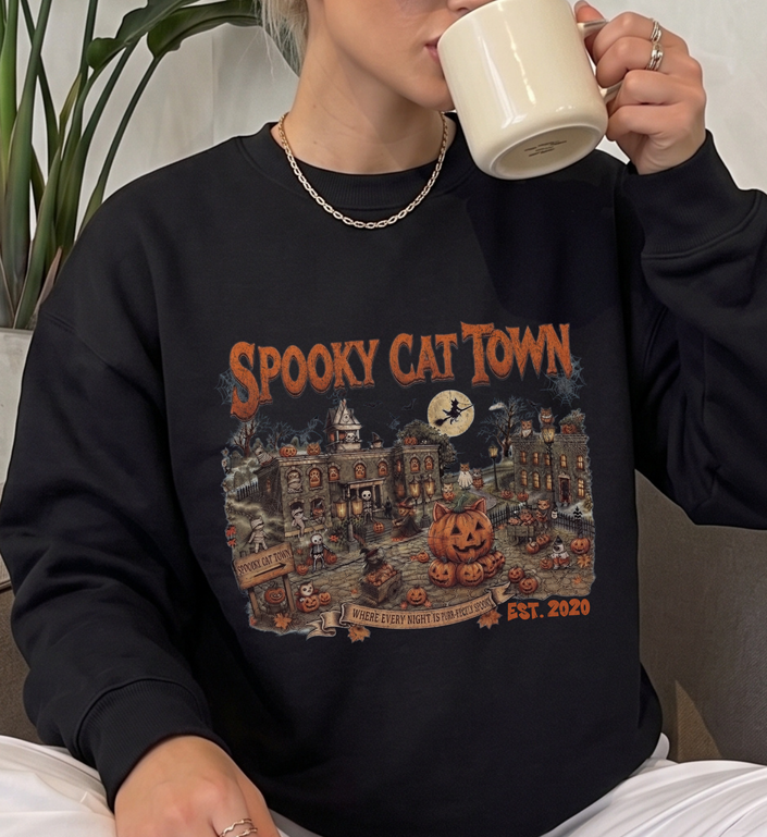 Cat sweatshirt | Spooky cat town