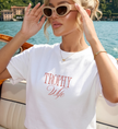 custom trophy wife shirt, funny bride to be tshirt, old money bride outfit, personalized future mrs, funny bachelorette shirt, trophy wife custom tee, custom last name bride, quiet luxury bridal tee, getting ready bridal top, cheeky engagement gift, trendy oversized bride, elegant script bride top, funny newlywed tshirt