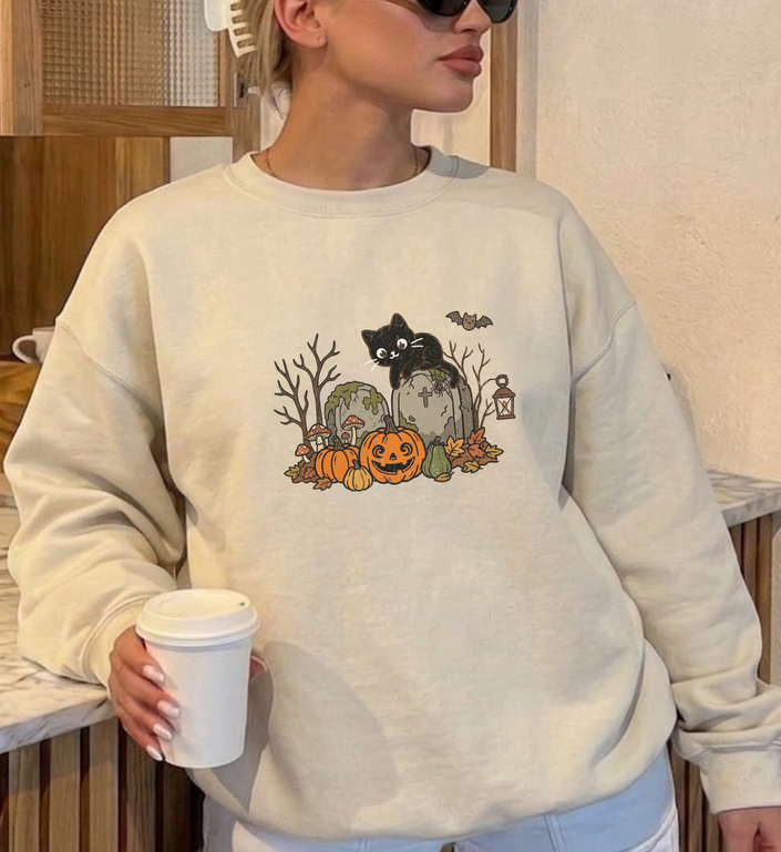 Cat Sweatshirt | Halloween Cat Pumpkin