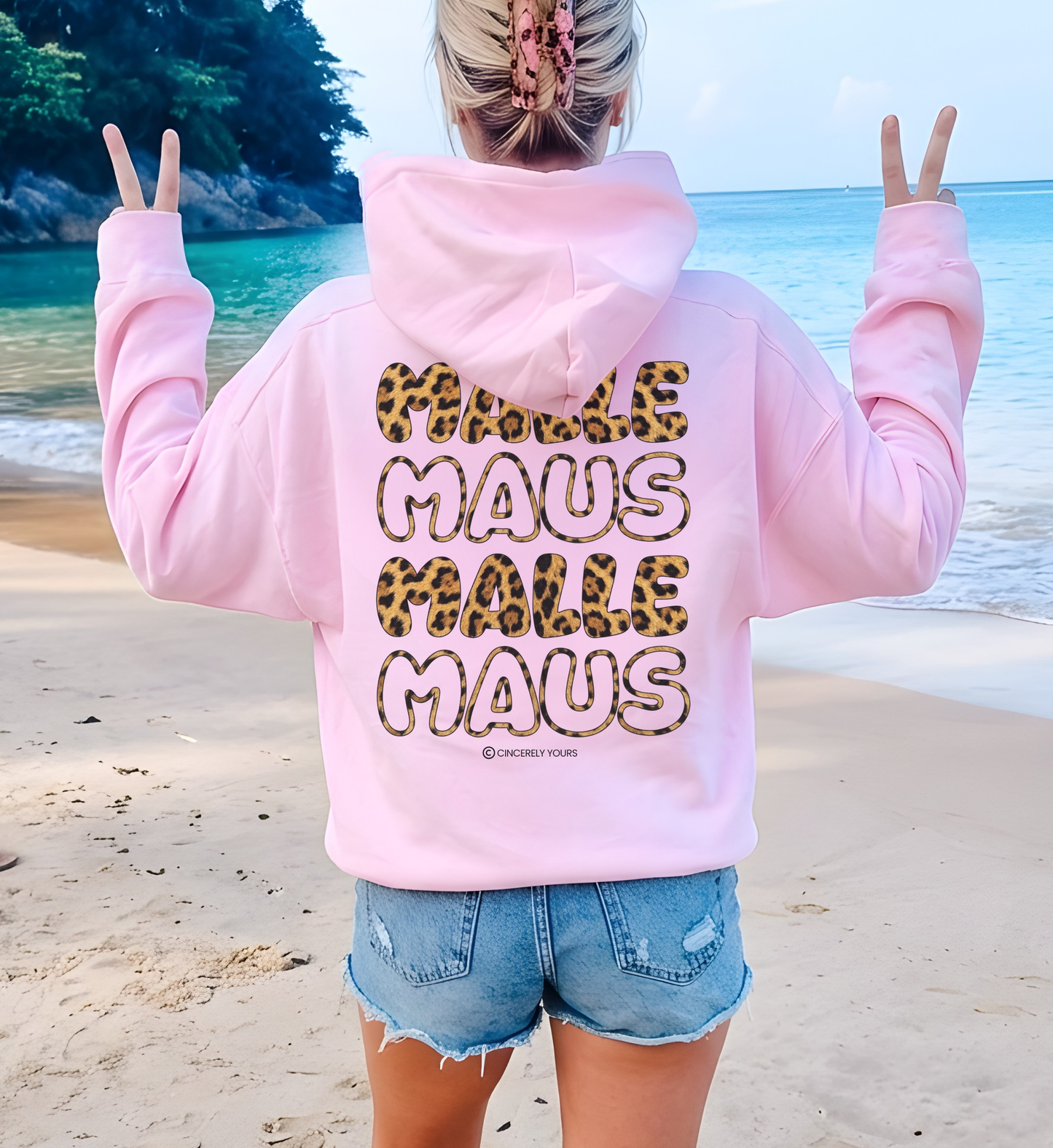 Mallemaus Hoodie backprint Malle Maus Shirt Leopard Design pink sweatshirt
