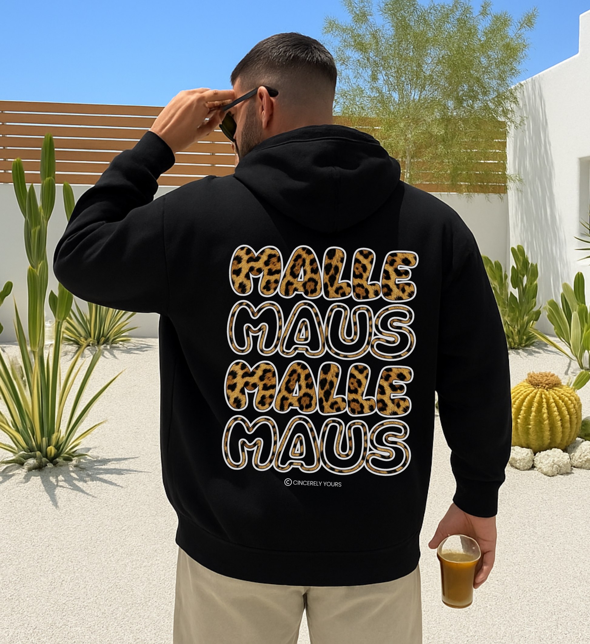 Mallemaus Hoodie backprint Malle Maus Shirt Leopard Design black male hoodie