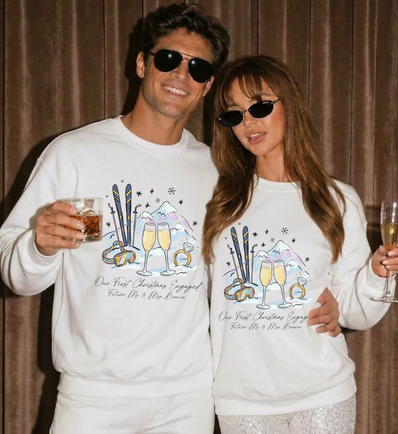 custom engagement apparel, aesthetic fiancé clothes top, cozy engaged xmas apparels, matching bride squad shirts, retro ski trip outerwear top, champagne toast gift items, cute bride to be gifts top, stylish bridal shower apparel, trendy fiancée pullovers top, warm winter wedding apparel, unique honeymoon outfits top, custom Future Mrs present gift, chic bridal bachelorette item