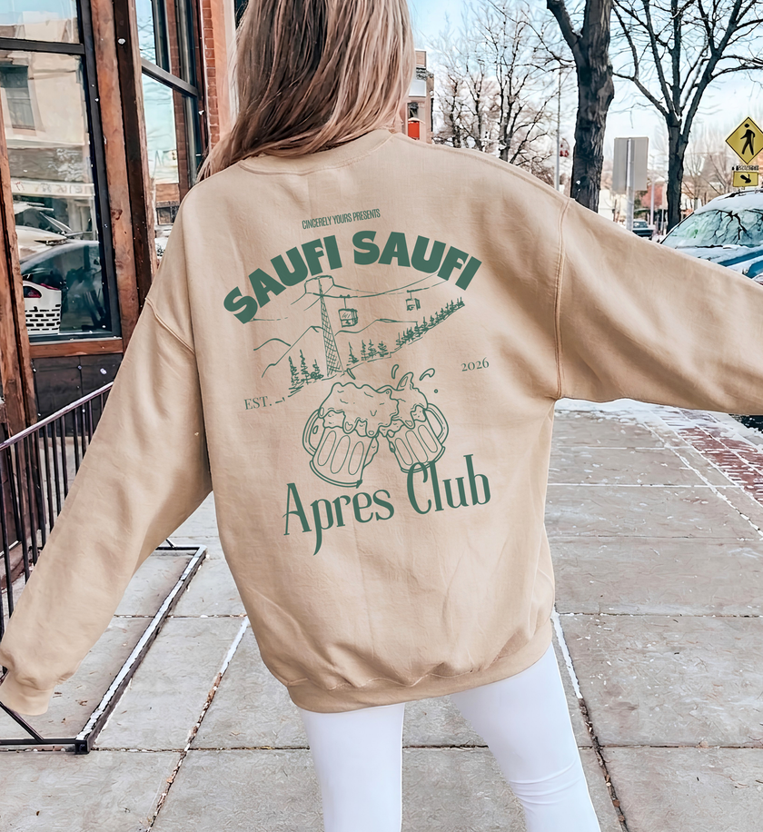 custom apres ski sweatshirt, personalized skiing crewneck, custom last name ski sweater, aesthetic apres ski jumper top, matching ski trip sweatshirt, classy apres ski crewneck top, winter holiday gift sweater, personalized apres ski gift, custom ski club crewneck top, vintage apres ski sweatshirt, skiing holiday group sweater, custom name winter crewneck, saufi saufi apres ski sweater