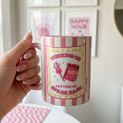 Hand holding customized self love mug motivational gift