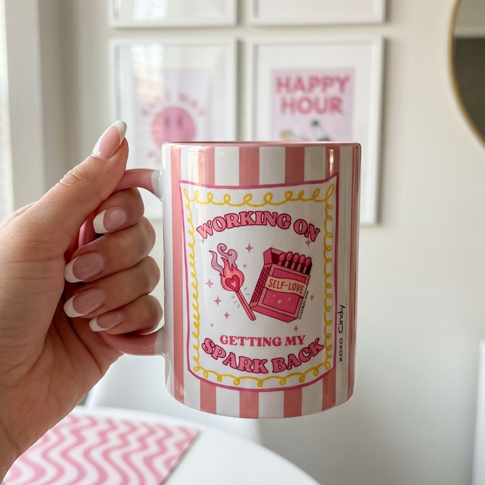 Hand holding customized self love mug motivational gift