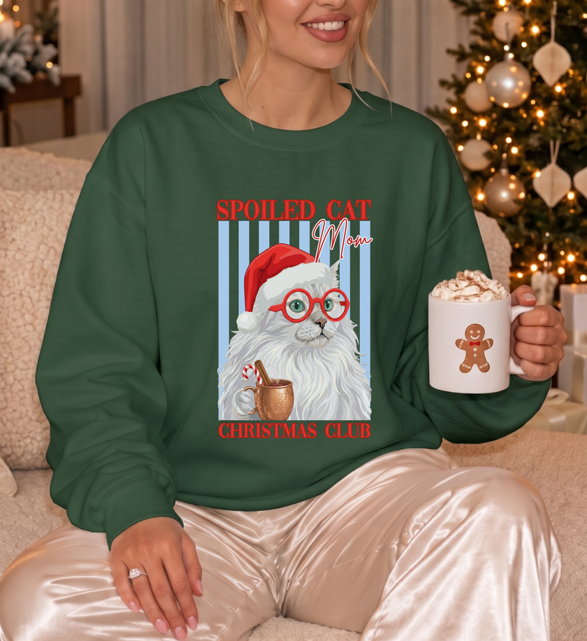 spoiled cat mom christmas club, cute white cat christmas shirt, Santa hat cat lover sweater, funny christmas cat mom gift, aesthetic holiday cat crewneck, festive cat mom party jumper, cute cat xmas sweater women, christmas cat lover crewneck, spoiled cat holiday party top, cozy christmas cat mom gift, trendy Xmas cat lover sweater, aesthetic christmas cat top, festive white cat christmas