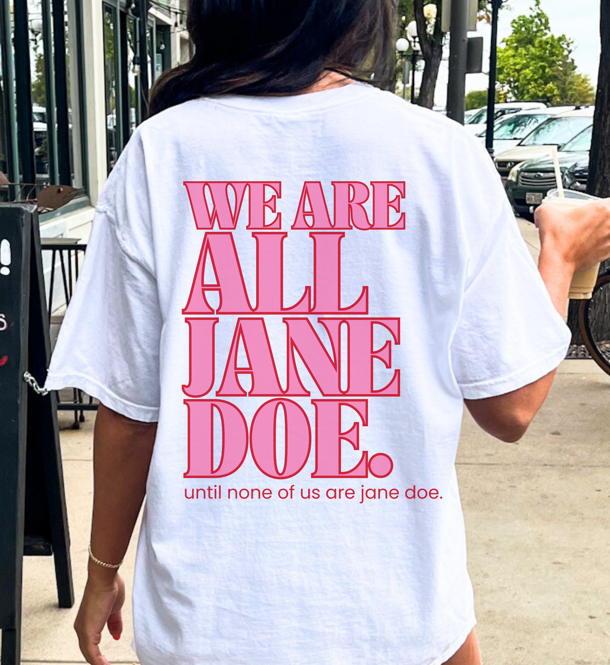 front and back print shirt, we are all jane doe tee, feminist fist graphic top, pocket logo protest apparel, womens rights march outfit, female empowerment group tee, smash the patriarchy merch, until none of us are merch, two sided feminist clothing, minimalist activism t-shirt, reproductive rights apparel, strong women solidarity top, intersectional feminism tee