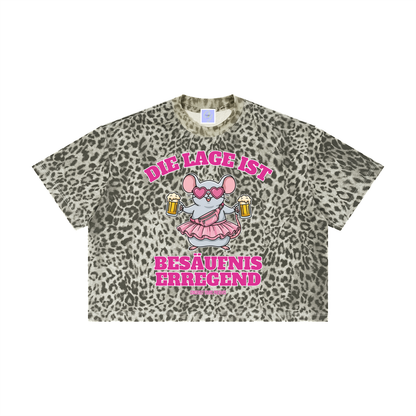 Mallemaus Shirt Malle Maus - Die Lage ist besäufniserregend Unisex Leopard Print Boxy T-Shirt